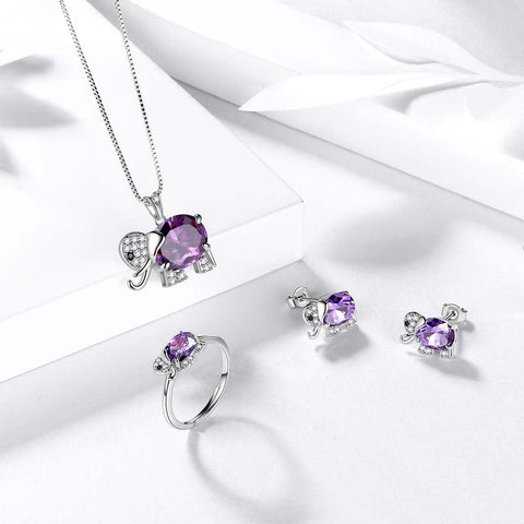 Elephant Birthstone February Amethyst Necklace - Necklaces - Aurora Tears