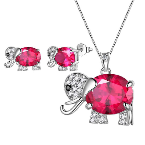 Elephant July Birthstone Ruby Red Jewelry Set Women Girls Birthday Gift Crystal Aurora Tears