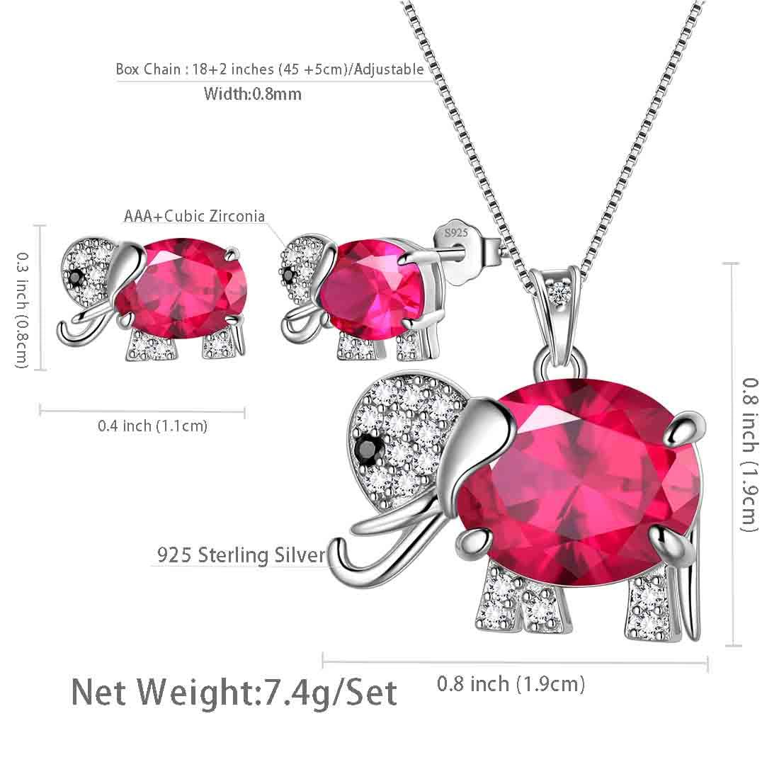 Elephant Birthstone July Ruby Jewelry Set 3PCS - Jewelry Set - Aurora Tears