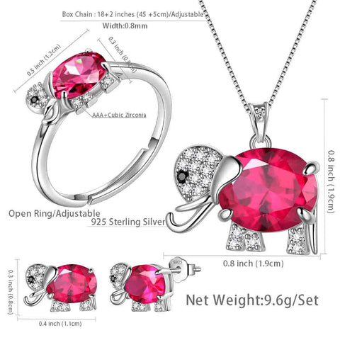 Elephant Birthstone July Ruby Jewelry Set 4PCS - Jewelry Set - Aurora Tears
