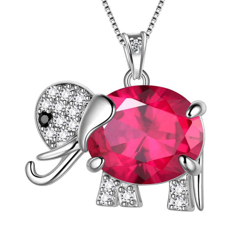 Elephant Birthstone July Ruby Necklace - Necklaces - Aurora Tears