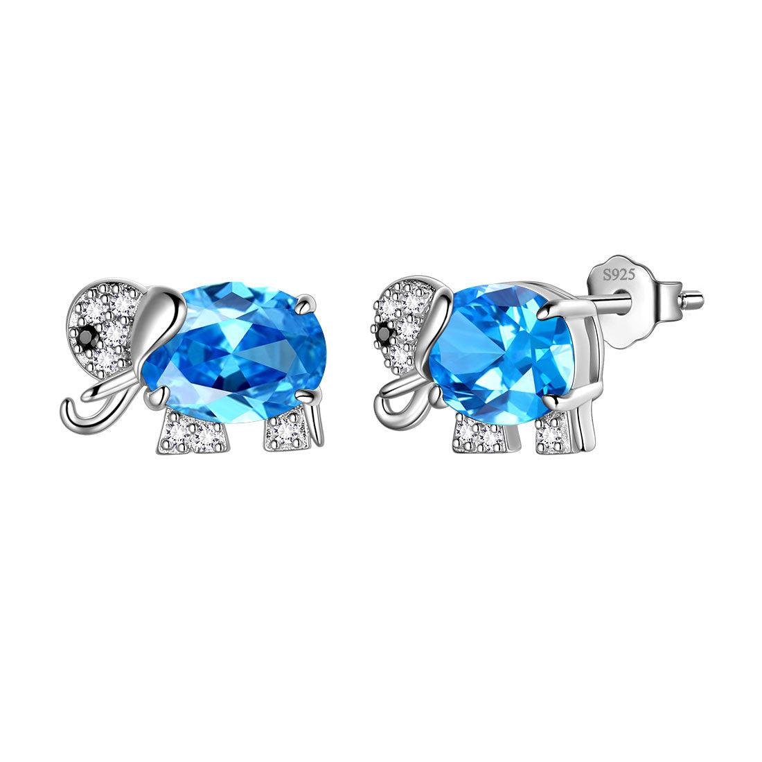 Elephant Birthstone March Aquamarine Earrings - Earrings - Aurora Tears