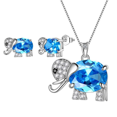 Elephant Birthstone March Aquamarine Jewelry Set 3PCS - Jewelry Set - Aurora Tears