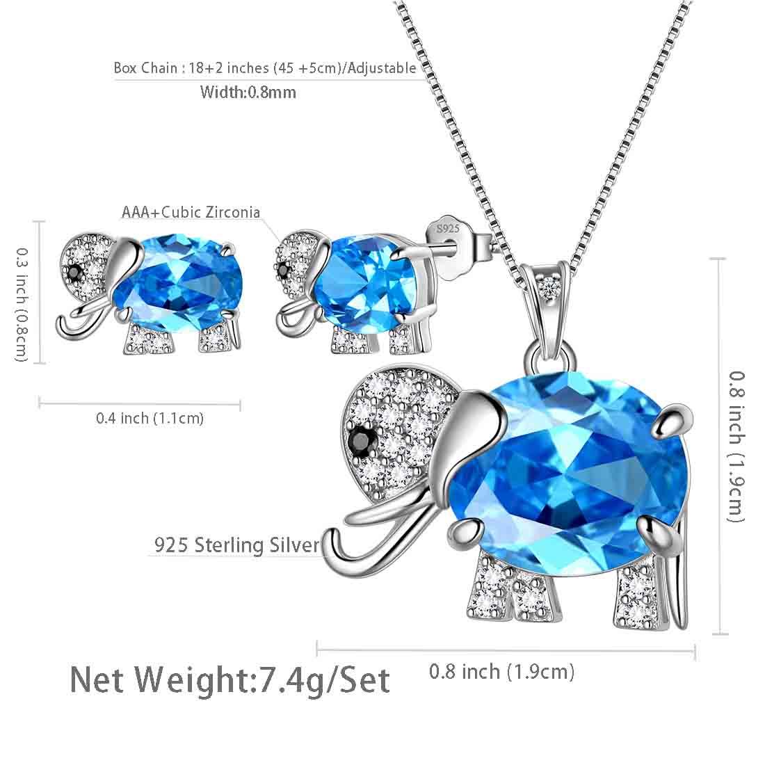 Elephant Birthstone March Aquamarine Jewelry Set 3PCS - Jewelry Set - Aurora Tears