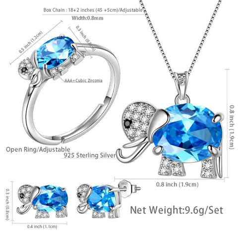 Elephant Birthstone March Aquamarine Jewelry Set 4PCS - Jewelry Set - Aurora Tears