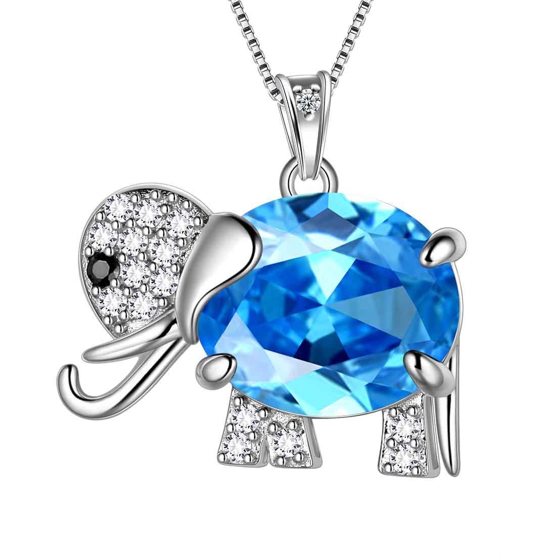 Elephant Birthstone March Aquamarine Necklace - Necklaces - Aurora Tears