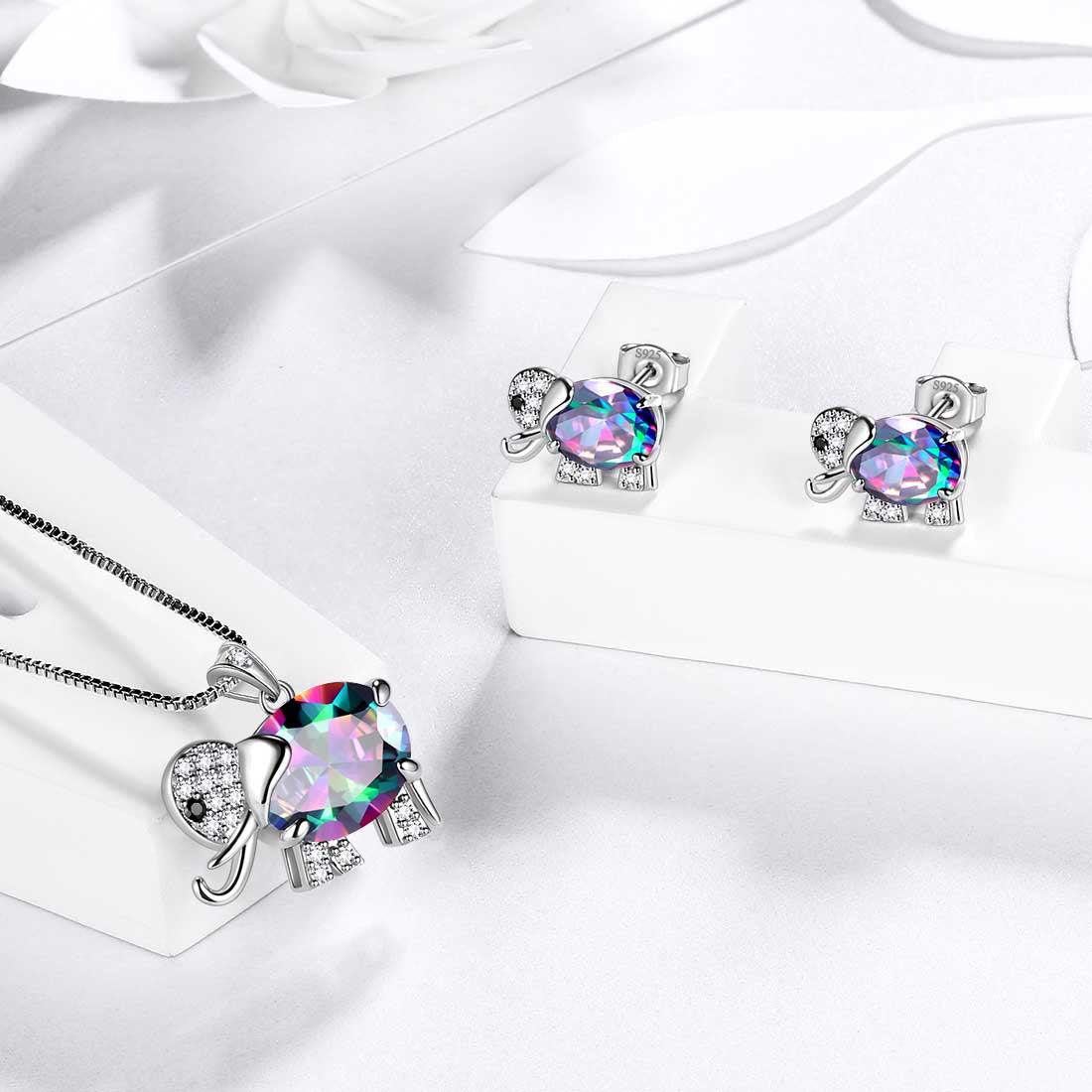 Elephant Mystic Rainbow Topaz Jewelry Set 3PCS - Jewelry Set - Aurora Tears