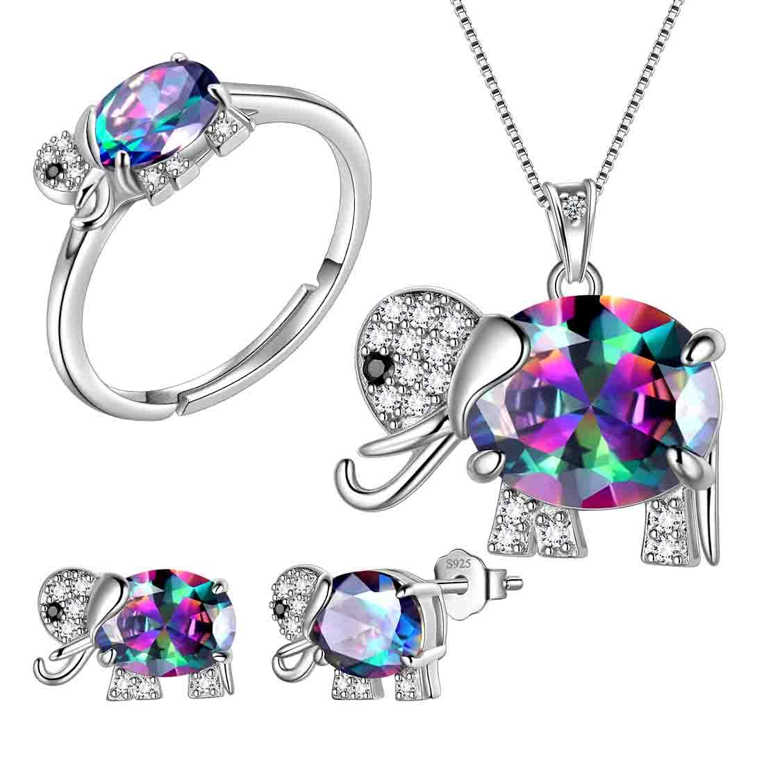 Elephant Mystic Rainbow Topaz Jewelry Set 4PCS - Jewelry Set - Aurora Tears