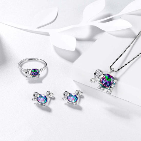 Elephant Mystic Rainbow Topaz Necklace - Necklaces - Aurora Tears