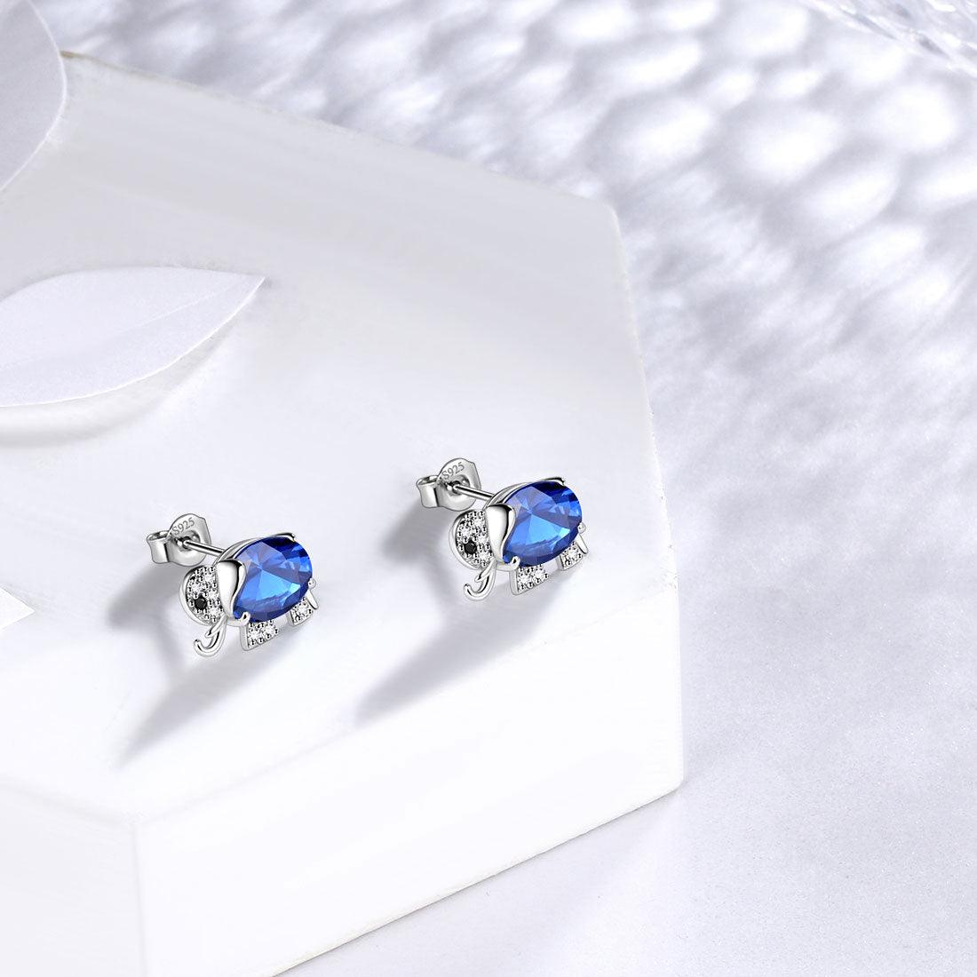 Elephant Birthstone September Sapphire Earrings - Earrings - Aurora Tears