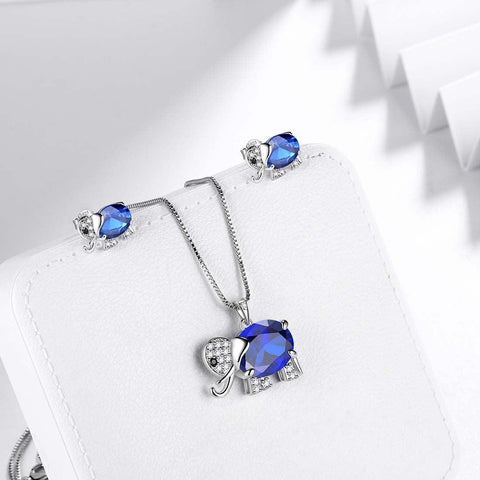 Elephant Birthstone September Sapphire Jewelry Set 3PCS - Jewelry Set - Aurora Tears