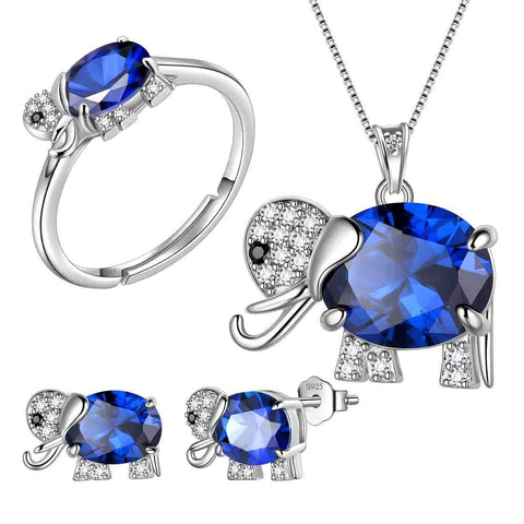 Elephant Birthstone September Sapphire Jewelry Set 4PCS - Jewelry Set - Aurora Tears