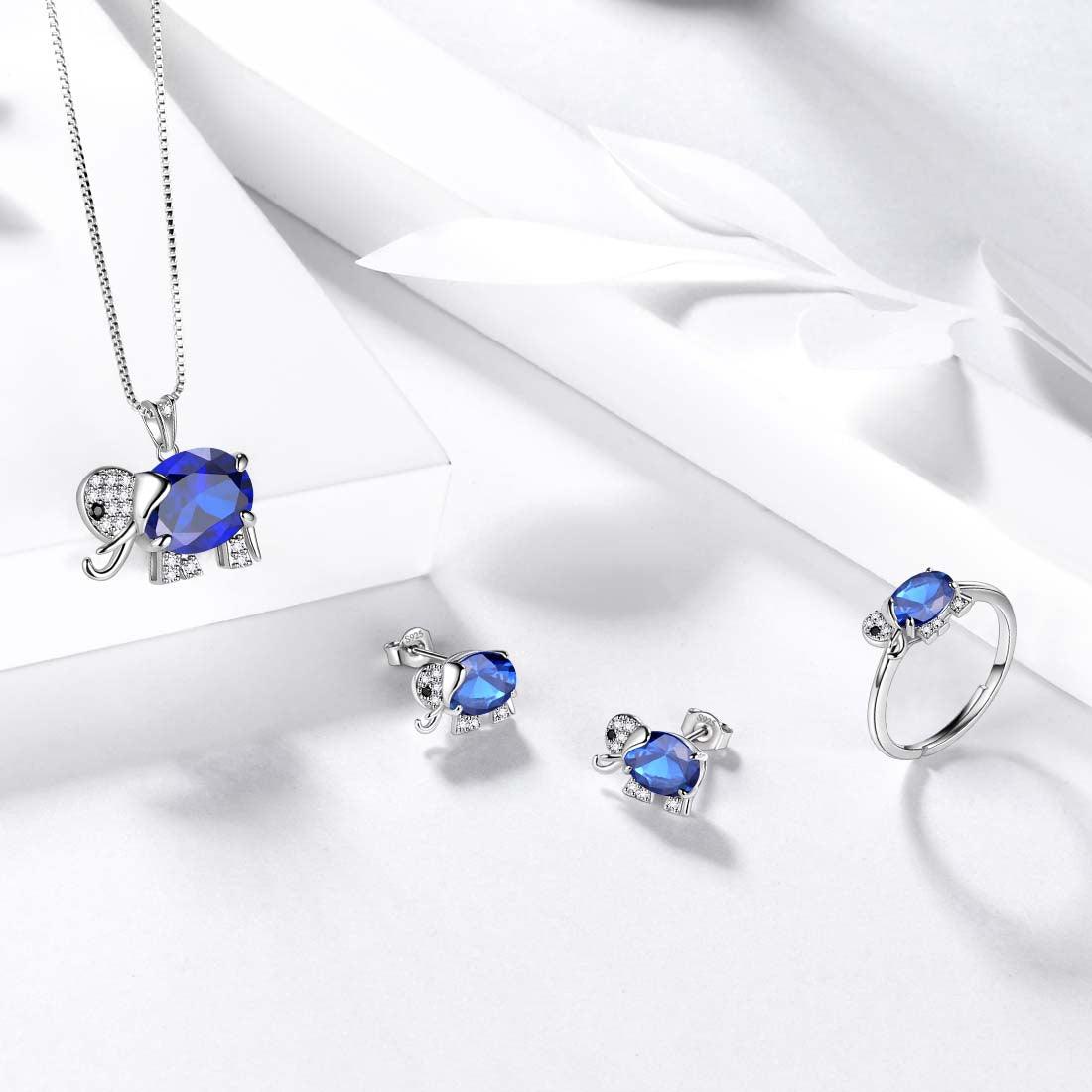 Elephant Birthstone September Sapphire Necklace - Necklaces - Aurora Tears