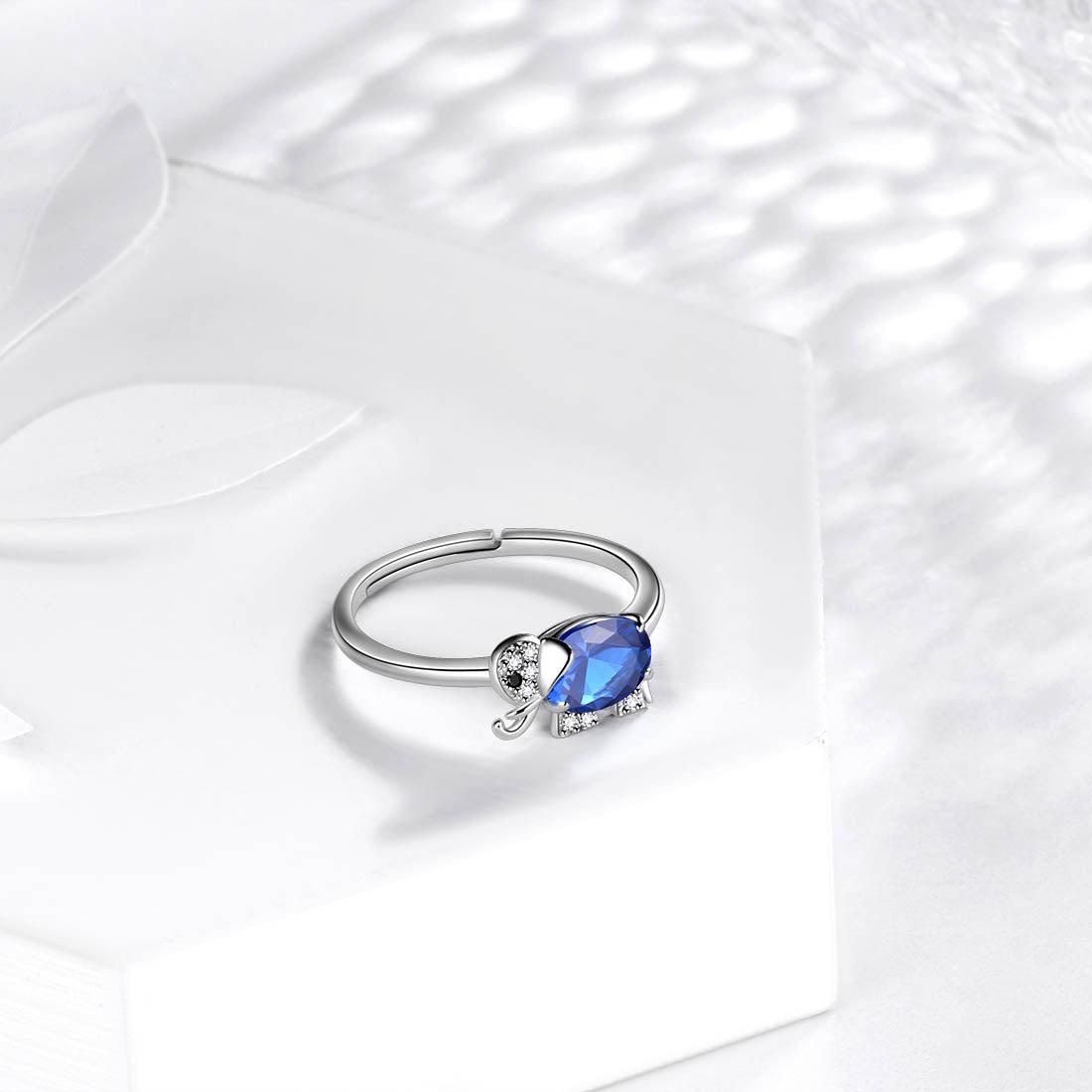 Elephant Birthstone September Sapphire Ring - Rings - Aurora Tears