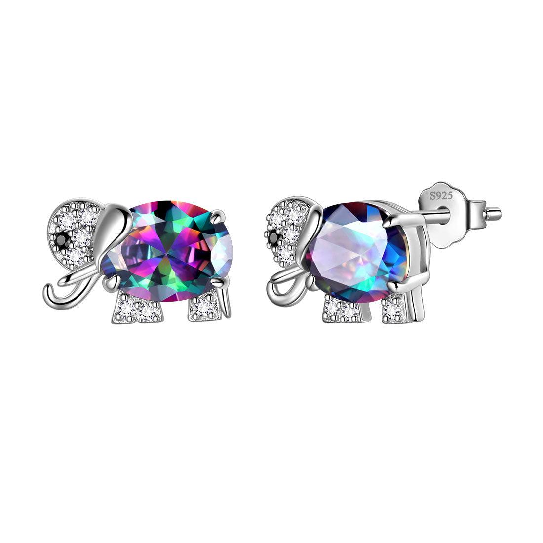 Elephant Necklace Earrings Ring Jewelry Mystic Rainbow Topaz - Necklaces - Aurora Tears Jewelry
