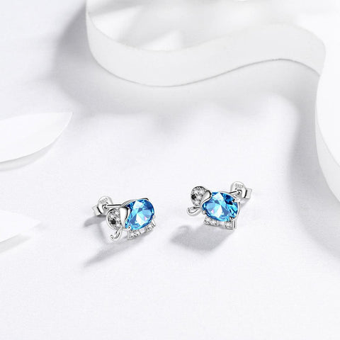 Elephant Birthstone Stud Earrings Sterling Silver - Earrings - Aurora Tears Jewelry