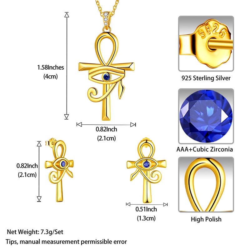 Eye of Horus Ankh Cross Necklace Earrings Jewelry Set 3PCS - Jewelry Set - Aurora Tears