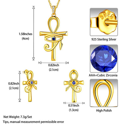 Eye of Horus Ankh Cross Necklace Earrings Jewelry Set 3PCS - Jewelry Set - Aurora Tears