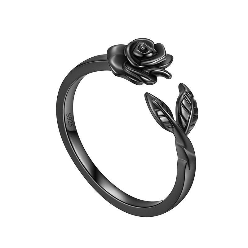 Flower Rose Ring Floral Leaf Wrap Band 925 Sterling Silver - Rings - Aurora Tears