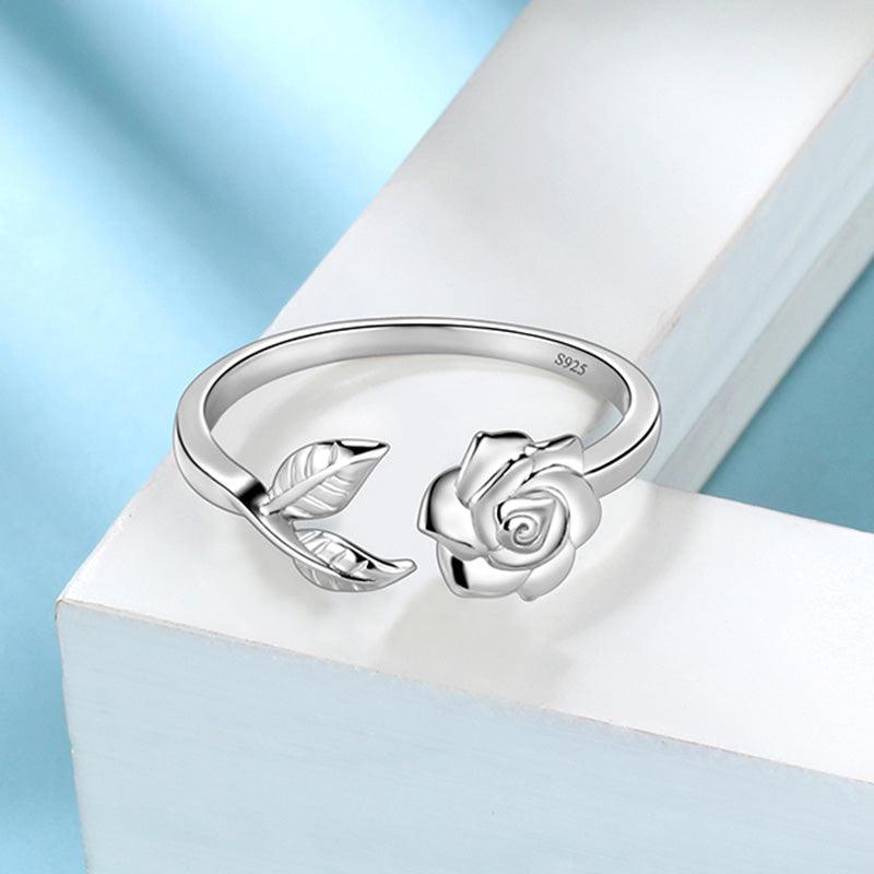 Flower Rose Ring Floral Leaf Wrap Band 925 Sterling Silver - Rings - Aurora Tears