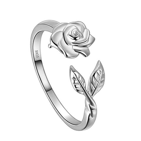Flower Rose Ring Floral Leaf Wrap Band 925 Sterling Silver - Rings - Aurora Tears