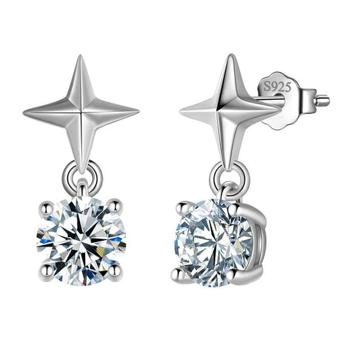 Four-Pointed Star Moissanite Stud Earrings Drop 925 Sterling Silver - Earrings - Aurora Tears