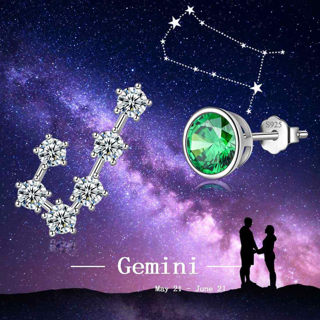 Gemini Earrings May Birthstone Zodiac Studs - Earrings - Aurora Tears