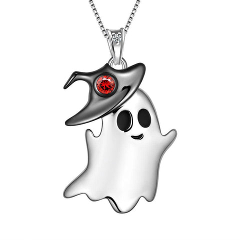 Ghost Pendant Necklace Halloween Jewelry 925 Sterling Silver - Necklaces - Aurora Tears