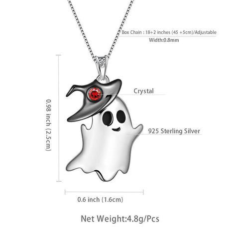 Ghost Pendant Necklace Halloween Jewelry 925 Sterling Silver - Necklaces - Aurora Tears