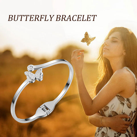 Girls Butterfly Open Cuff Bangle Bracelet Stainless Steel - Bracelet - Aurora Tears