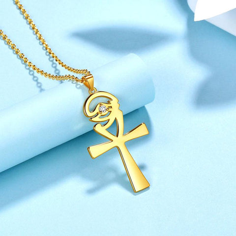 Ankh Cross Eye of Horus Necklace Pendant 925 Sterling Silver - Necklaces - Aurora Tears