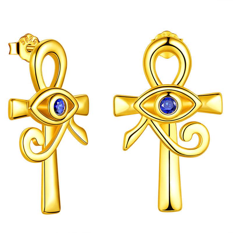 Eye of Horus Ankh Cross Earrings 925 Sterling Silver - Earrings - Aurora Tears