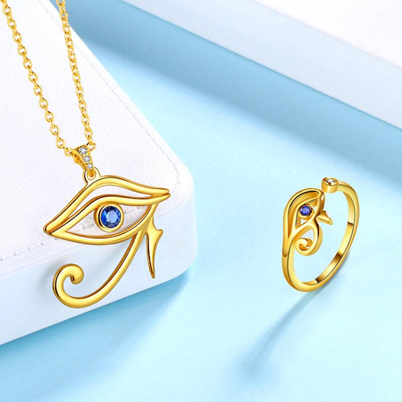 Egyptian Eye of Horus Necklace Ring Jewelry Sets - Jewelry Set - Aurora Tears