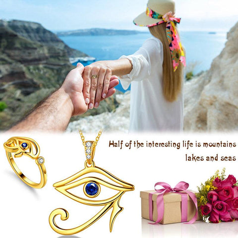 Egyptian Eye of Horus Necklace Ring Jewelry Sets - Jewelry Set - Aurora Tears
