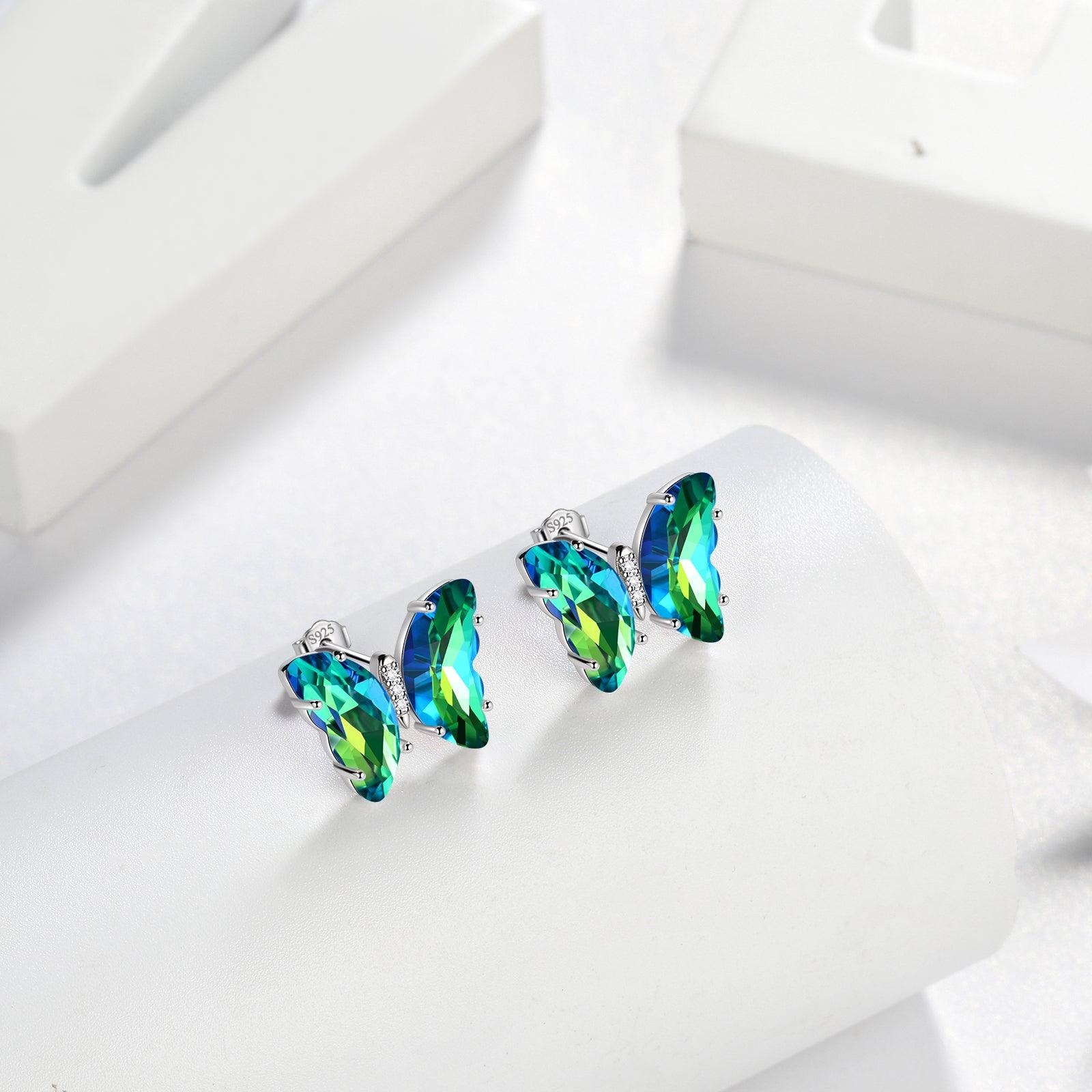 Green Butterfly Earrings May Emerald Birthstone - Earrings - Aurora Tears