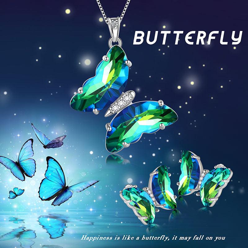 Green Butterfly Jewelry Set 3PCS May Emerald Birthstone - Jewelry Sets - Aurora Tears