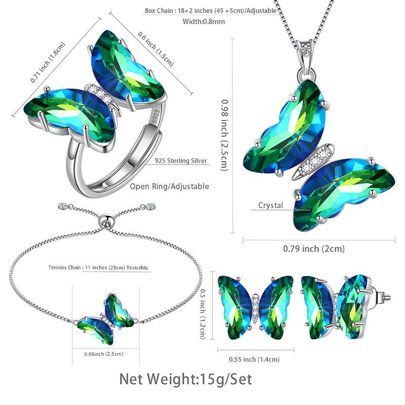 Green Butterfly Jewelry Set 5PCS May Emerald Birthstone - Jewelry Sets - Aurora Tears