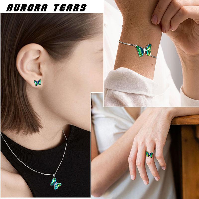 Green Butterfly Jewelry Set 5PCS May Emerald Birthstone - Jewelry Sets - Aurora Tears