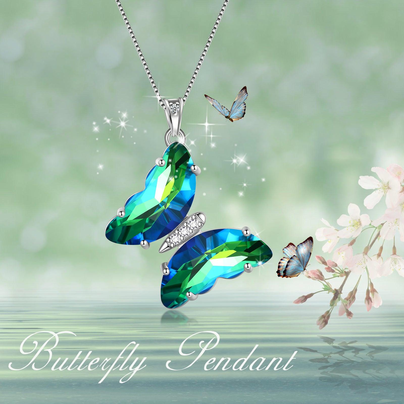 Green Butterfly Necklace May Emerald Birthstone Pendant - Necklaces - Aurora Tears