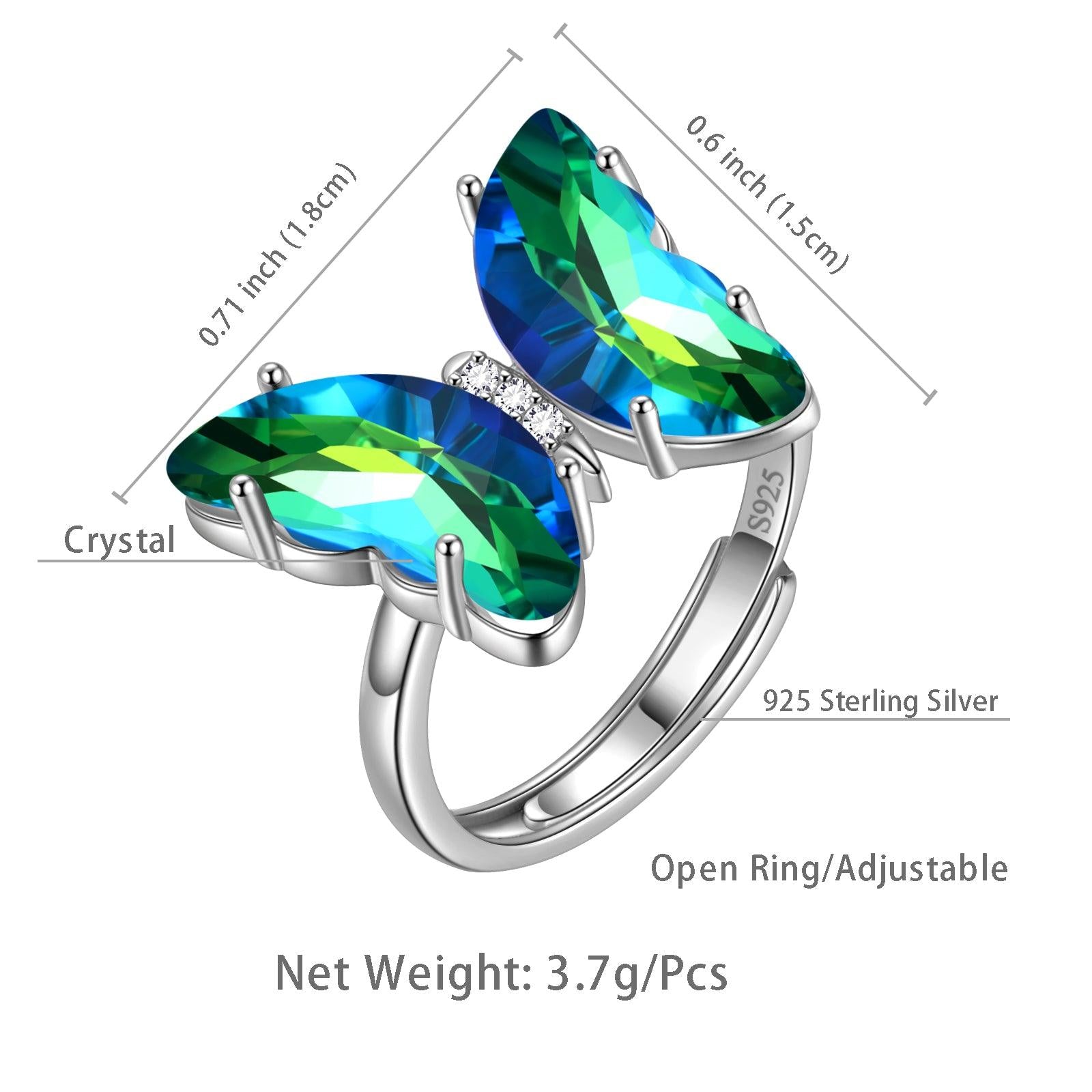 Green Butterfly Ring May Emerald Birthstone - Rings - Aurora Tears