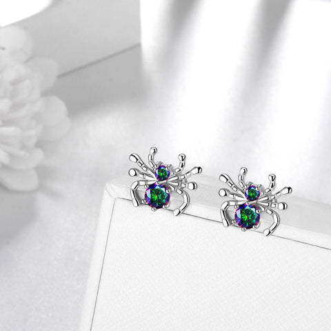 Halloween Insect Spider Stud Earrings Mystic Rainbow Topaz - Earrings - Aurora Tears Jewelry