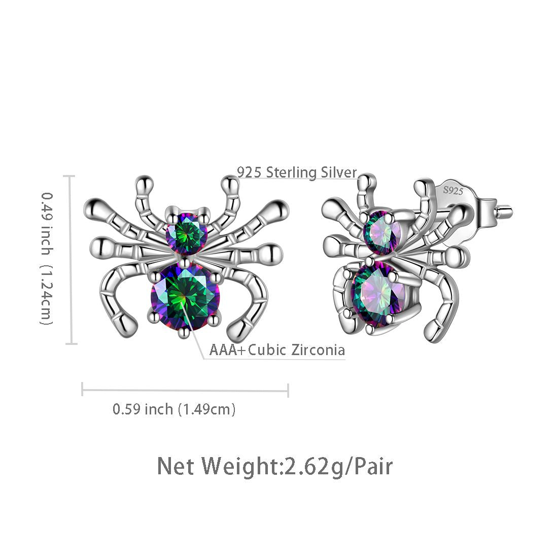 Halloween Insect Spider Stud Earrings Mystic Rainbow Topaz - Earrings - Aurora Tears Jewelry