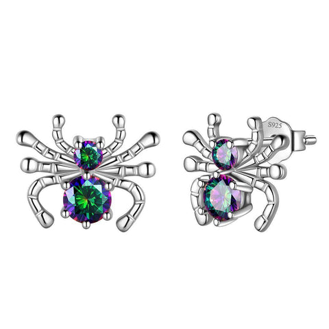 Halloween Insect Spider Stud Earrings Mystic Rainbow Topaz Earrings Aurora Tears Jewelry