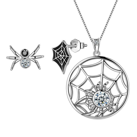 Halloween Spider Jewelry Set Earrings Necklace 925 Sterling Silver Aurora Tears Jewelry