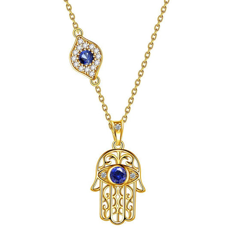 Hamsa Hand of Fatima with Evil Eye Pendant Necklace - Necklaces - Aurora Tears Jewelry