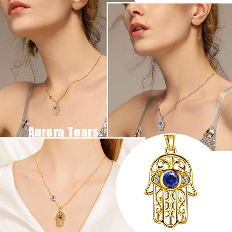 Hamsa Hand of Fatima with Evil Eye Pendant Necklace - Necklaces - Aurora Tears Jewelry