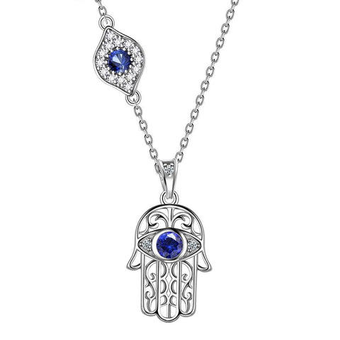 Hamsa Hand of Fatima with Evil Eye Pendant Necklace - Necklaces - Aurora Tears Jewelry