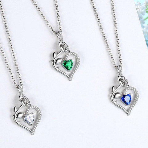 April Diamond Heart Birthstone 3D Flower Rose Necklace Pendant - Necklaces - Aurora Tears