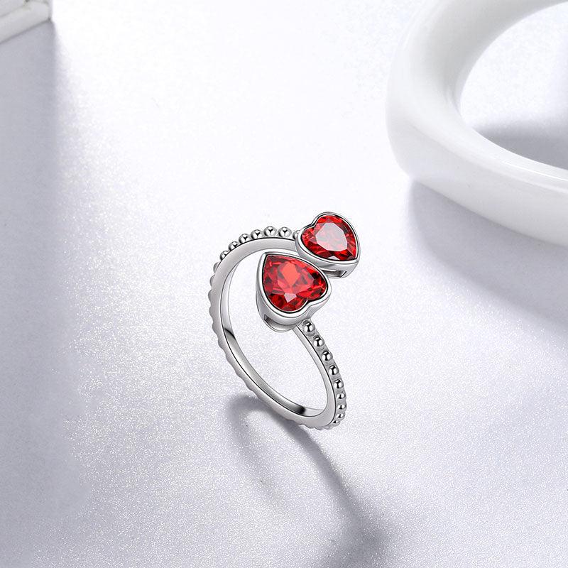 Birthstone January Garnet Love Hearts Ring Adjustable - Rings - Aurora Tears