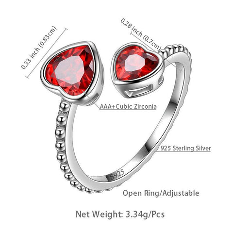 Birthstone January Garnet Love Hearts Ring Adjustable - Rings - Aurora Tears